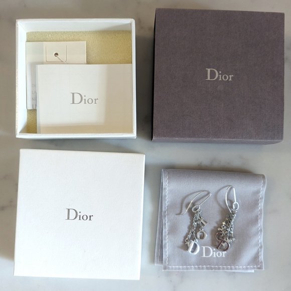 NWT Dior Silver Charm Earrings Vintage Wire Drop Rare - Picture 2 of 5